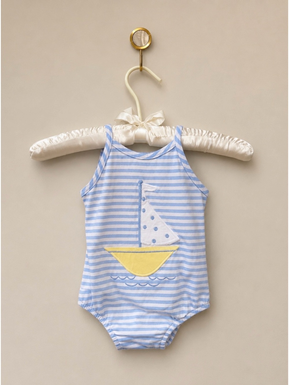 Bailey Boys | Blue Striped Onesie with Sailboat Motif